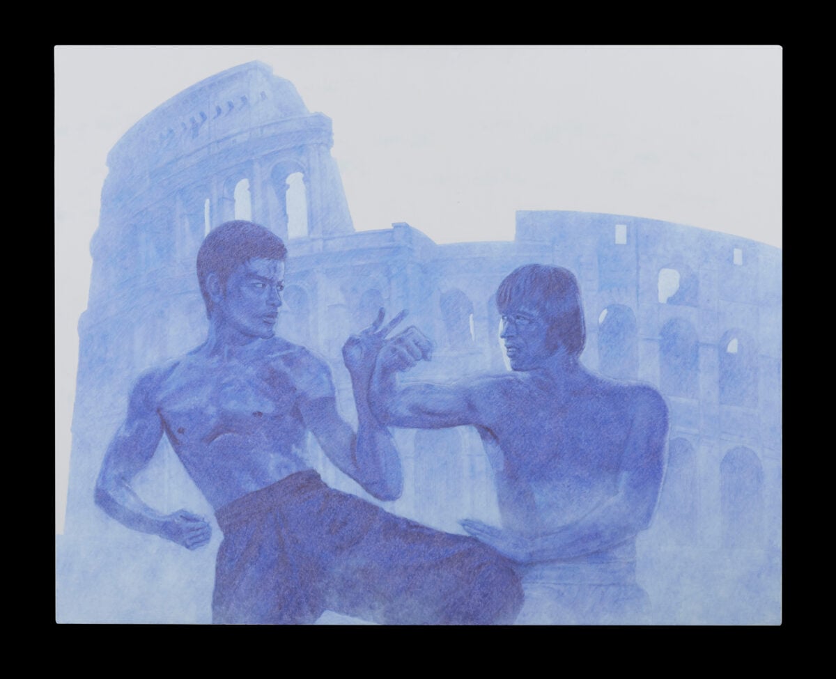 致敬傳奇美國動作明星羅禮士　台灣畫家鄧明墩繪其與李小龍經典格鬥神采