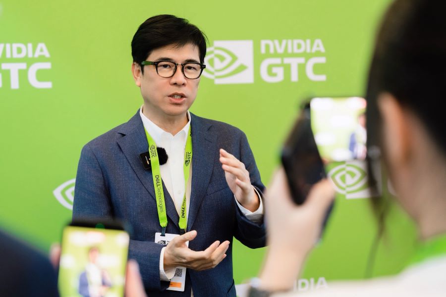 ▲高雄市政府與NVIDIA合作智慧高雄主權AI燈塔計畫，陳其邁第二度受邀出席NVIDIA GTC大會。