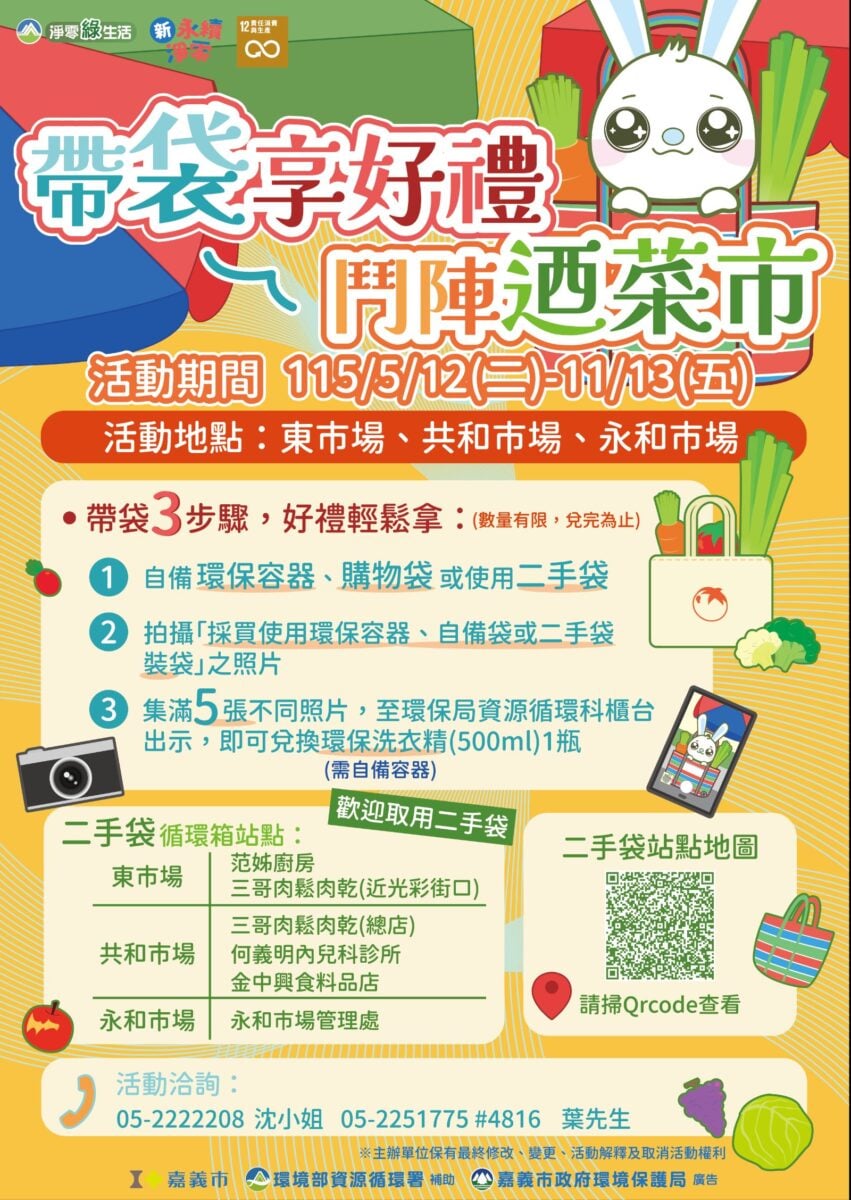 嘉義市推動市場減塑　鼓勵民眾自備購物袋享好禮