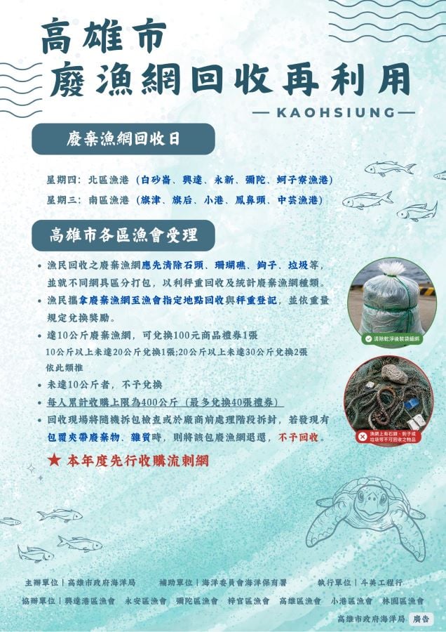 淨零減碳顧海洋　廢棄漁網回收換禮券