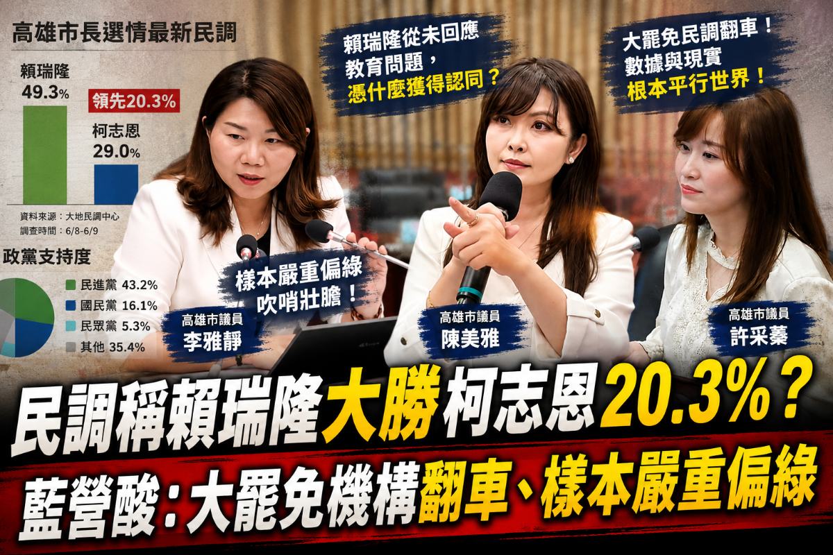 民調賴瑞隆領先20.3％？引藍營反彈　國民黨議員批民調成「吹哨壯膽」工具