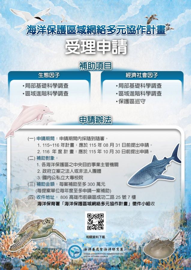 海保署「海洋保護區域網絡多元協作計畫」徵件開跑　最高補助300萬元